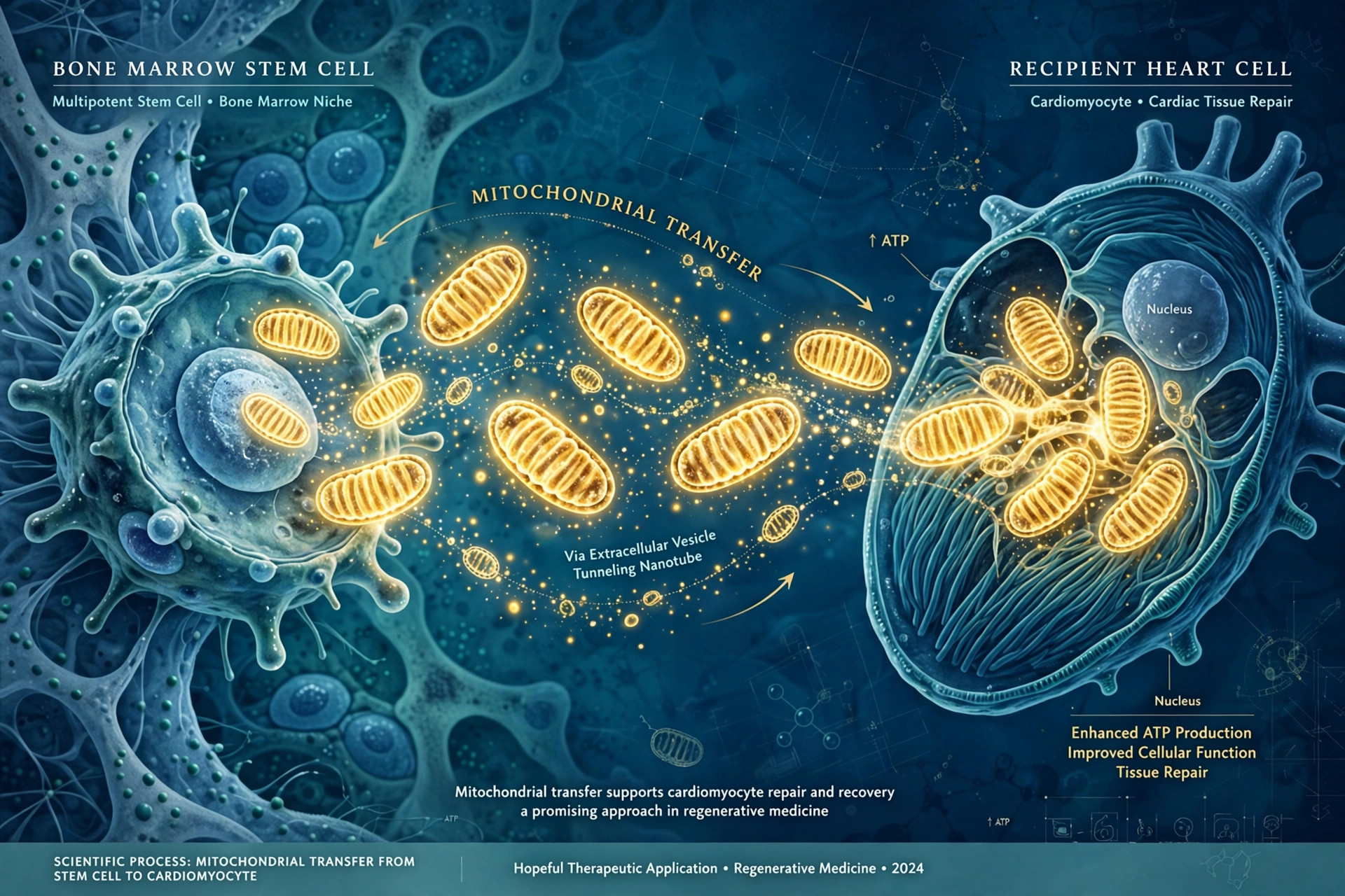 Bone marrow cells deliver mitochondria to heart and brain