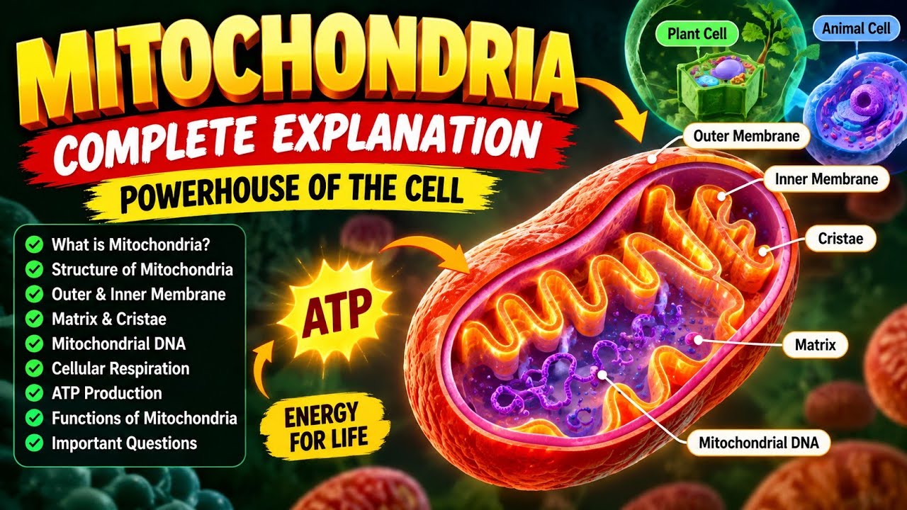 Video thumbnail: Mitochondria Explained | Structure, Functions & Powerhouse of the Cell